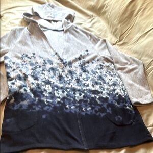 Cuddl Duds Gray and Blue Hooded Cardigan